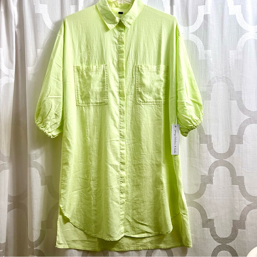 YOUNG FABULOUS & BROKE Linen Blend Sand Dollar Mini Shirt Dress Small Aloe